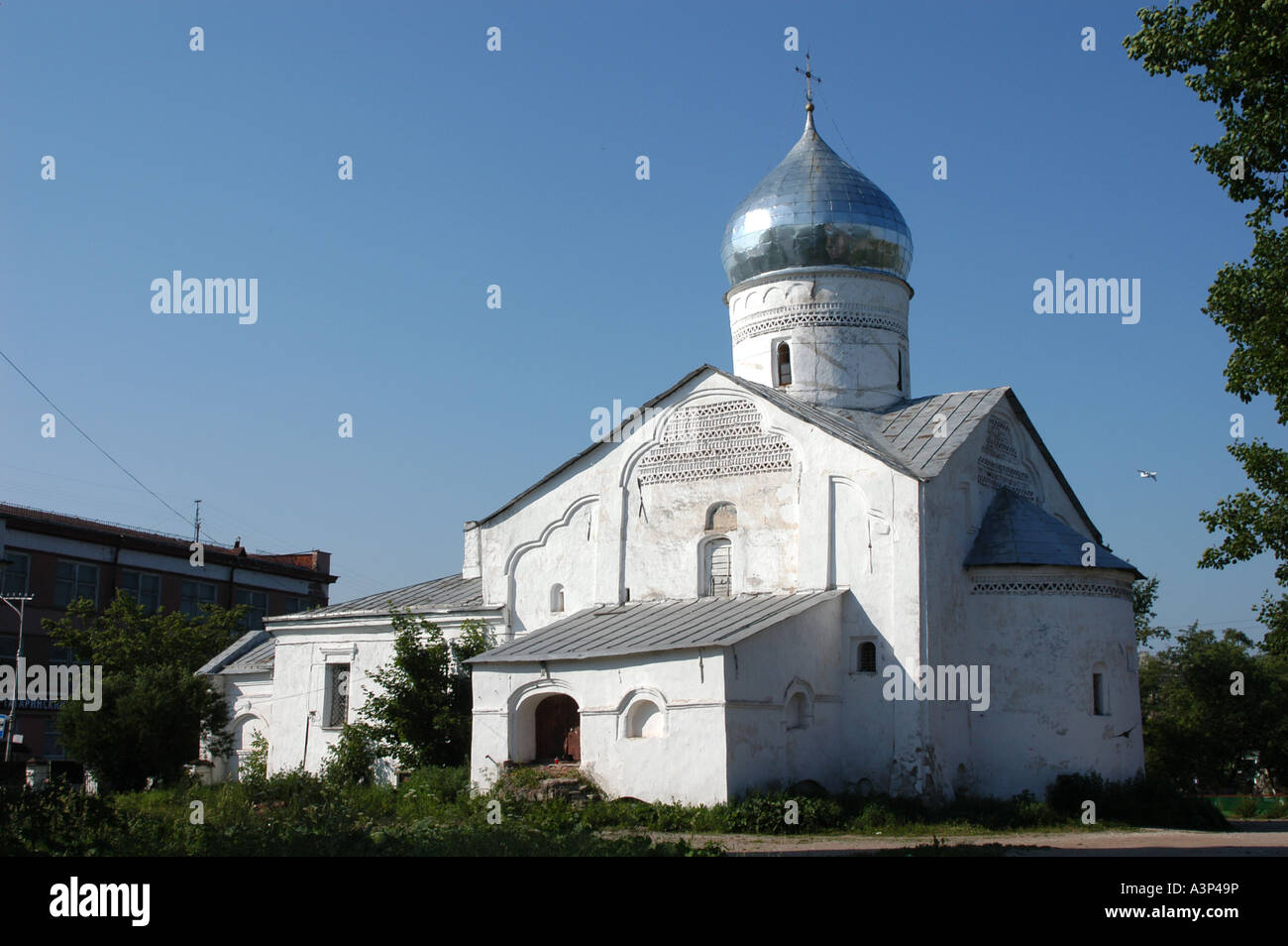 Church of St. Dmitry of Solun (Thessalonica) from 1612 on the Trade Side in Velikiy Novgorod, Russia Stock Photo