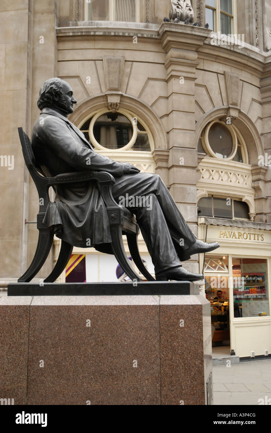 Statue of George Peabody next to the Royal Exchange in the City of London England Stock Photo