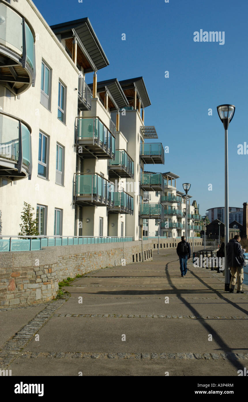 New residential apartments next to riverside footpath at Harbourside