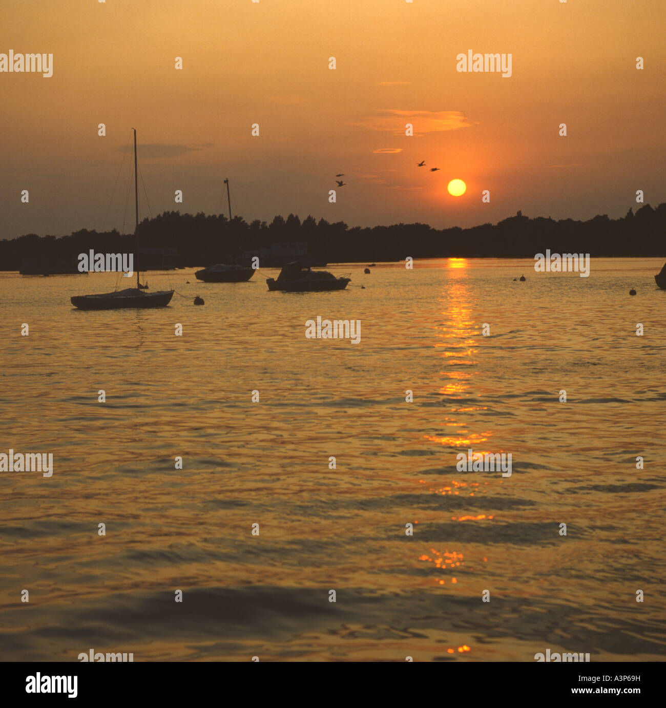 Sunset, Oulton Broad, Suffolk, England, UK Stock Photo