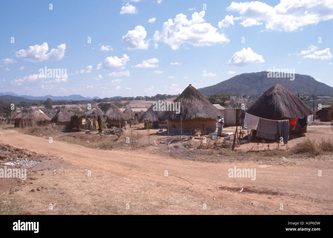 Group of farm workers' Rondavel houses, northern Zimbabwe Stock Photo