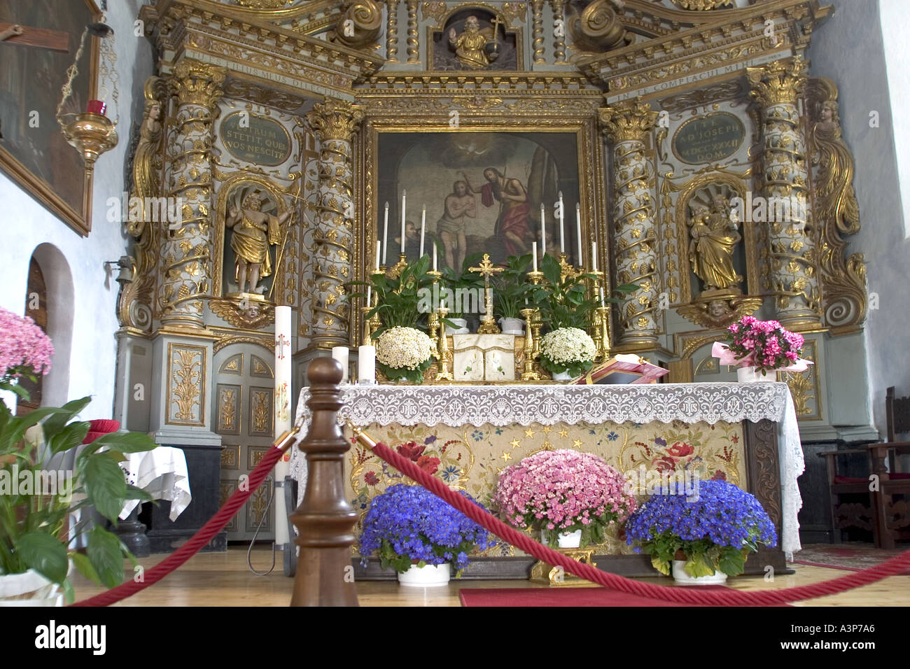 Altar of Saint John the Baptist Sauze d oulx Italy Stock Photo