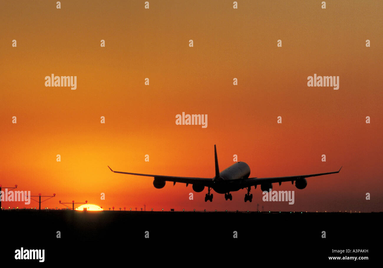 An Airbus 340-600 series long haul widebody four engine jet arriving at ...