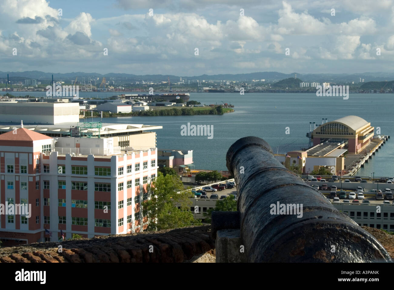 A Cannon from El Castillo de San Cristobal Protects the Inner Harbor of San Juan, Puerto Rico Stock Photo