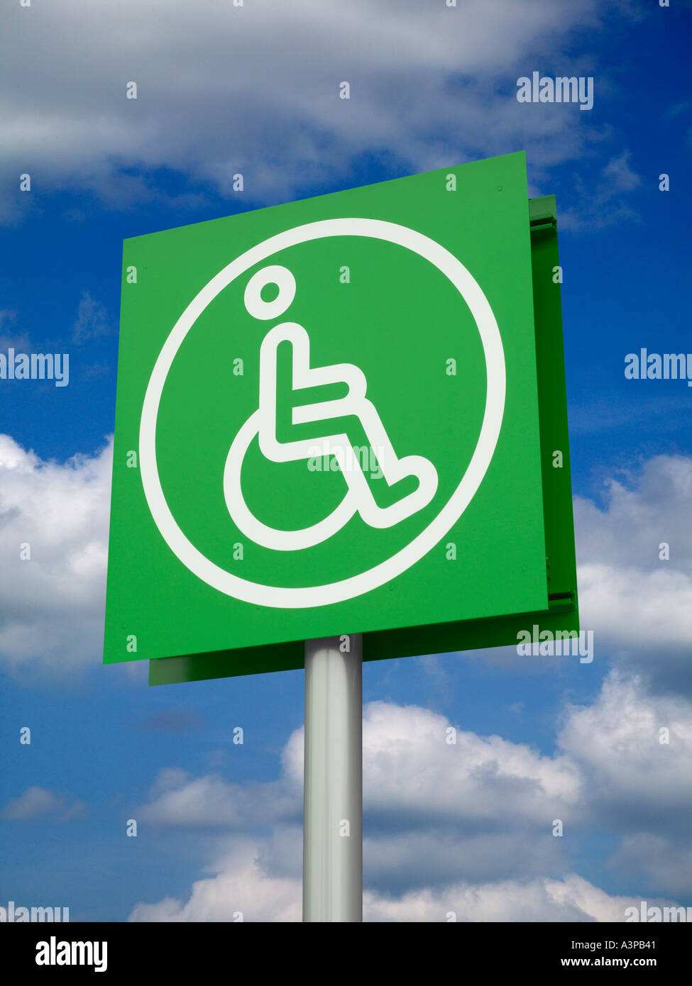 RECTANGULAR GREEN SIGN WITH WHITE ICON OF DISABLED PERSON IN WHEELCHAIR ...