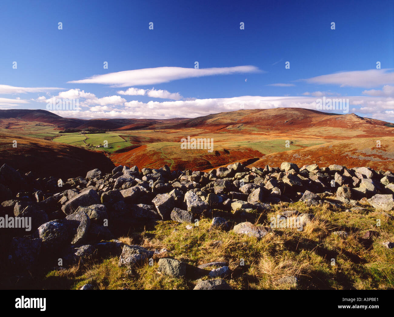 View West from Brough Law hill fort, near Ingram, Northumberland Stock ...