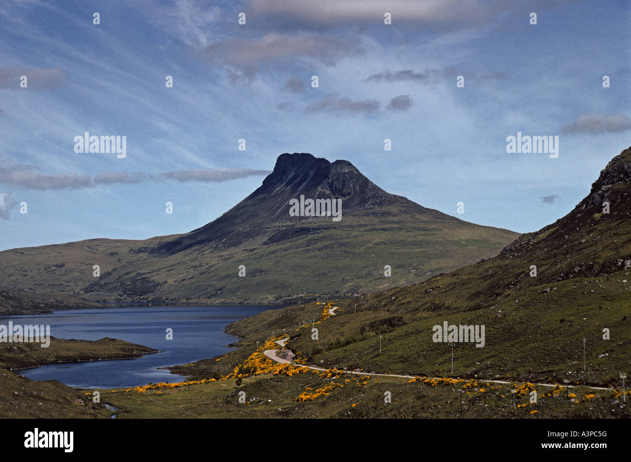 Stac Pollaidh (Peak of the peat moss), from Loch Lurgain, Wester Ross, Scotland, United Kingdom, Europe. Stock Photo