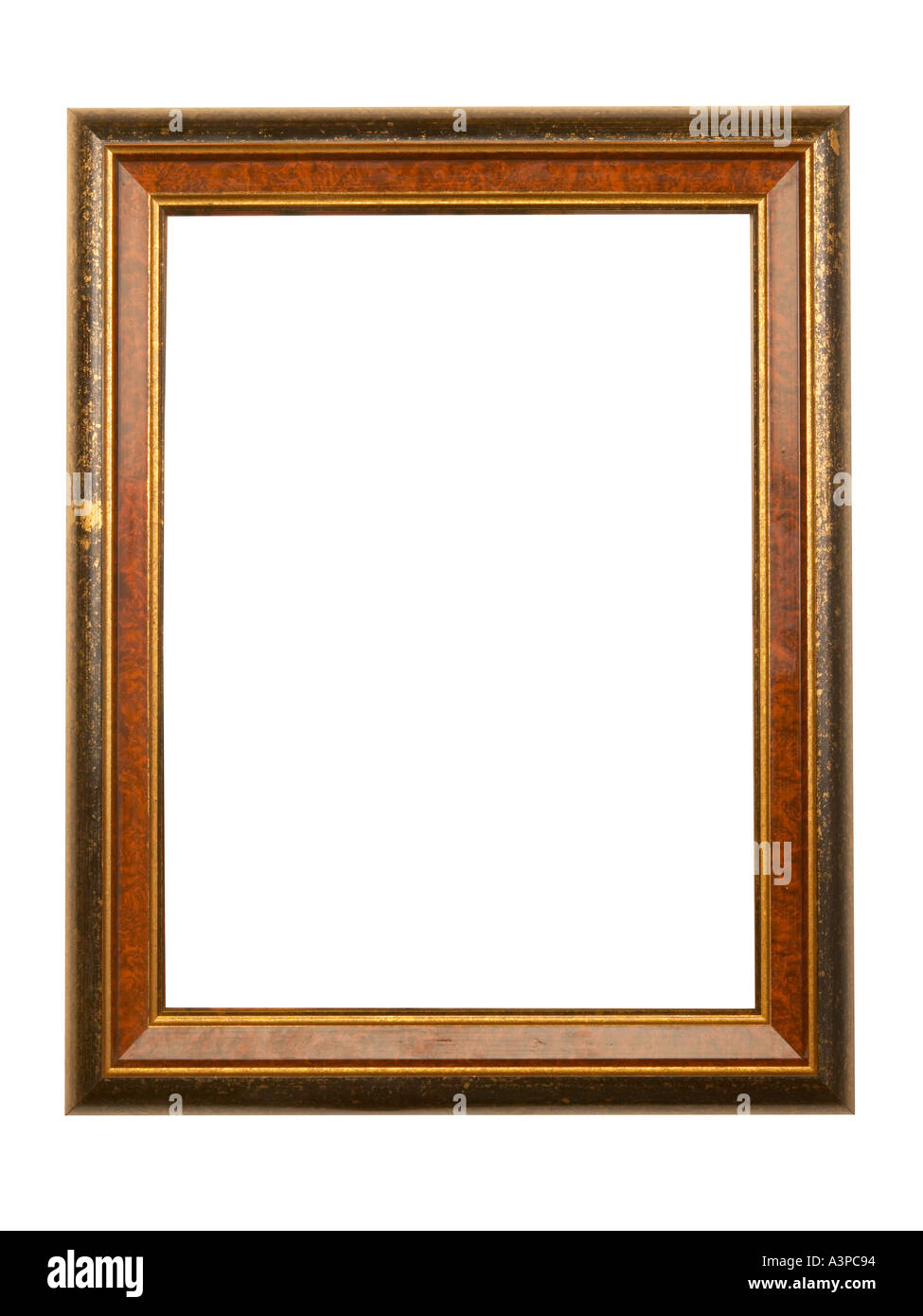 GILT AND STAINED WOOD PICTURE FRAME ON WHITE BACKGROUND Stock Photo