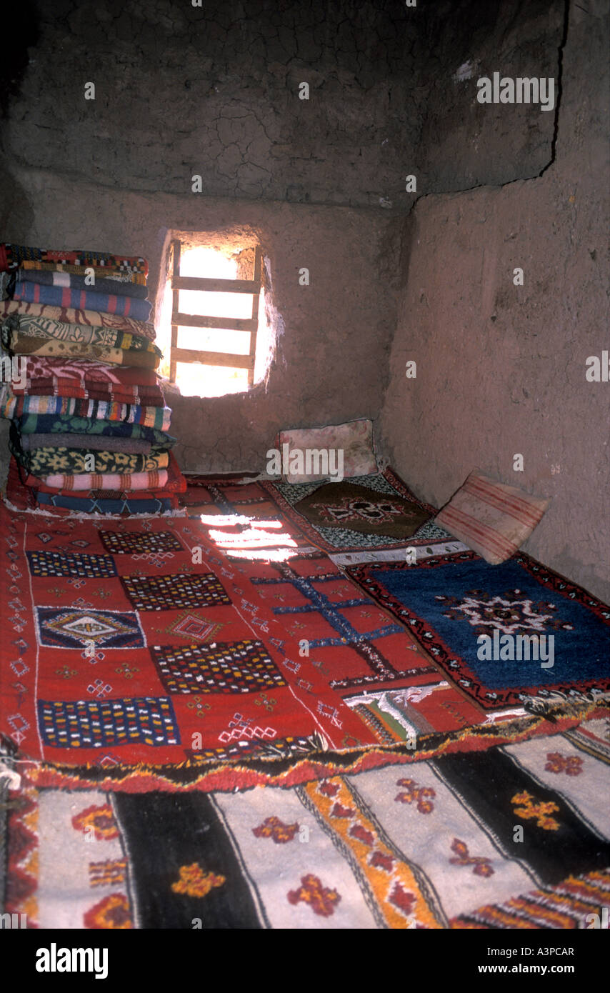 Interior of a traditional room in the Kasbah or fortified village of ...