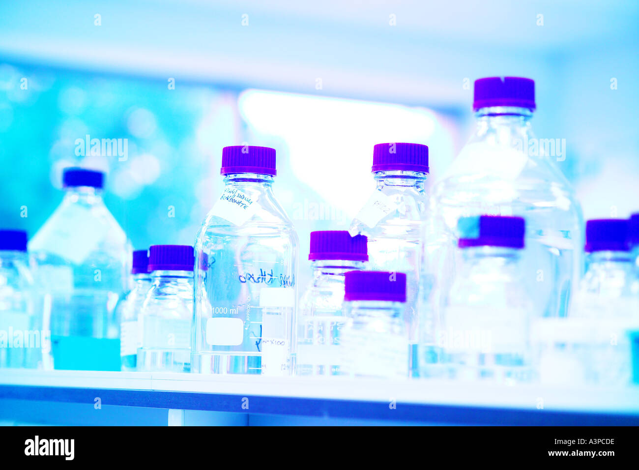 Glass bottles in laboratory science experiment test medicine chemistry