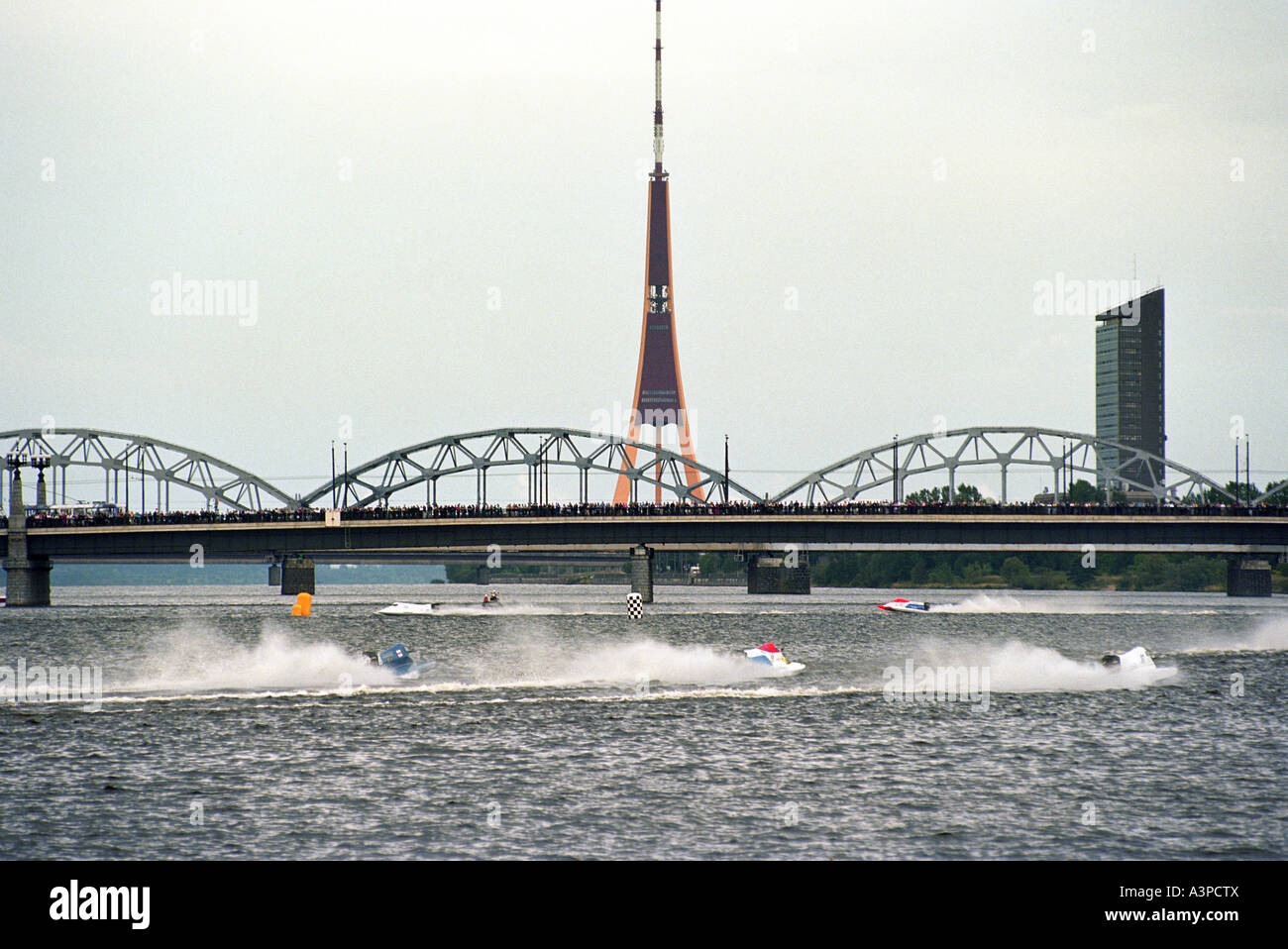 Power boat race on the Daugava River, Latvia Stock Photo