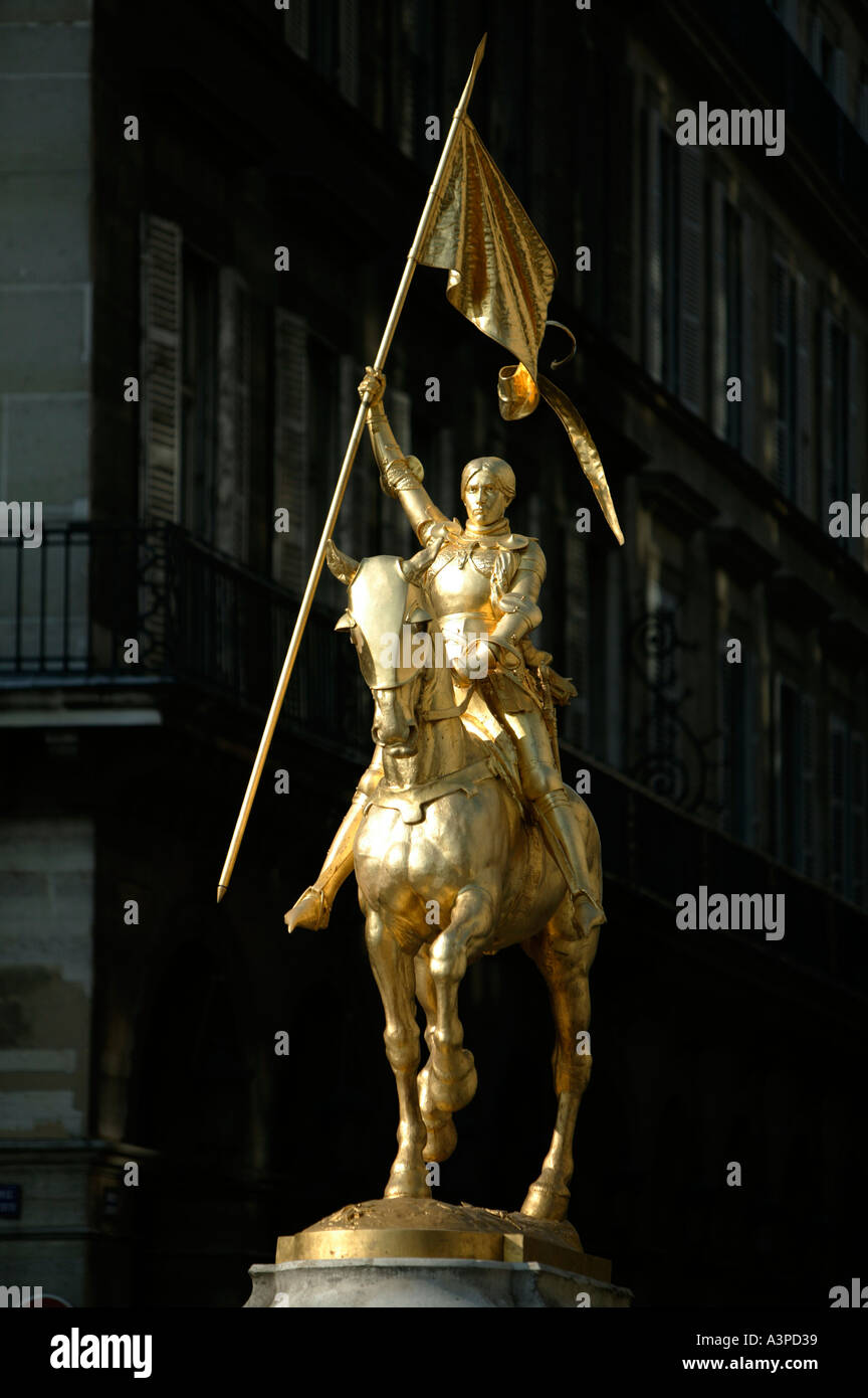 Gold statue of Joan of Arc on the place des Pyramides in Paris France July 2004 Stock Photo