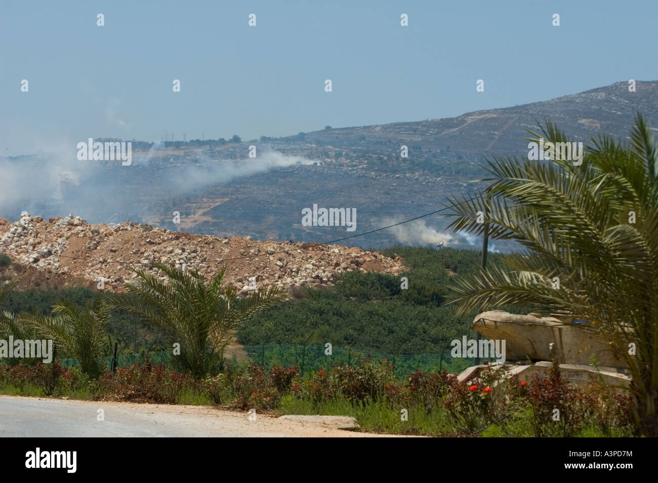 Smoke trails on Isrel lebanon border Stock Photo