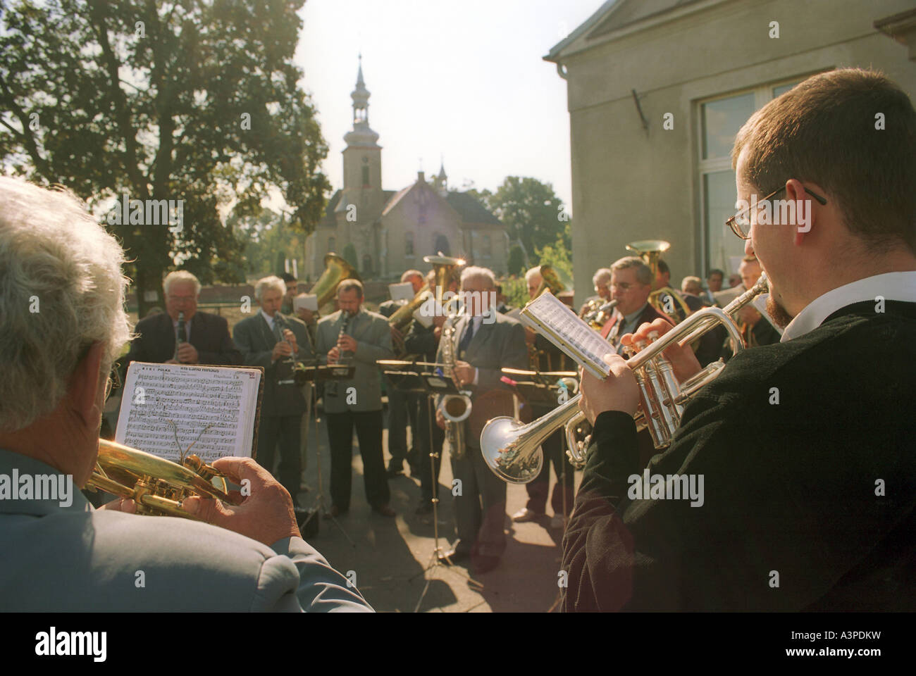 Village brass band playing outdoors, Poland Stock Photo Alamy