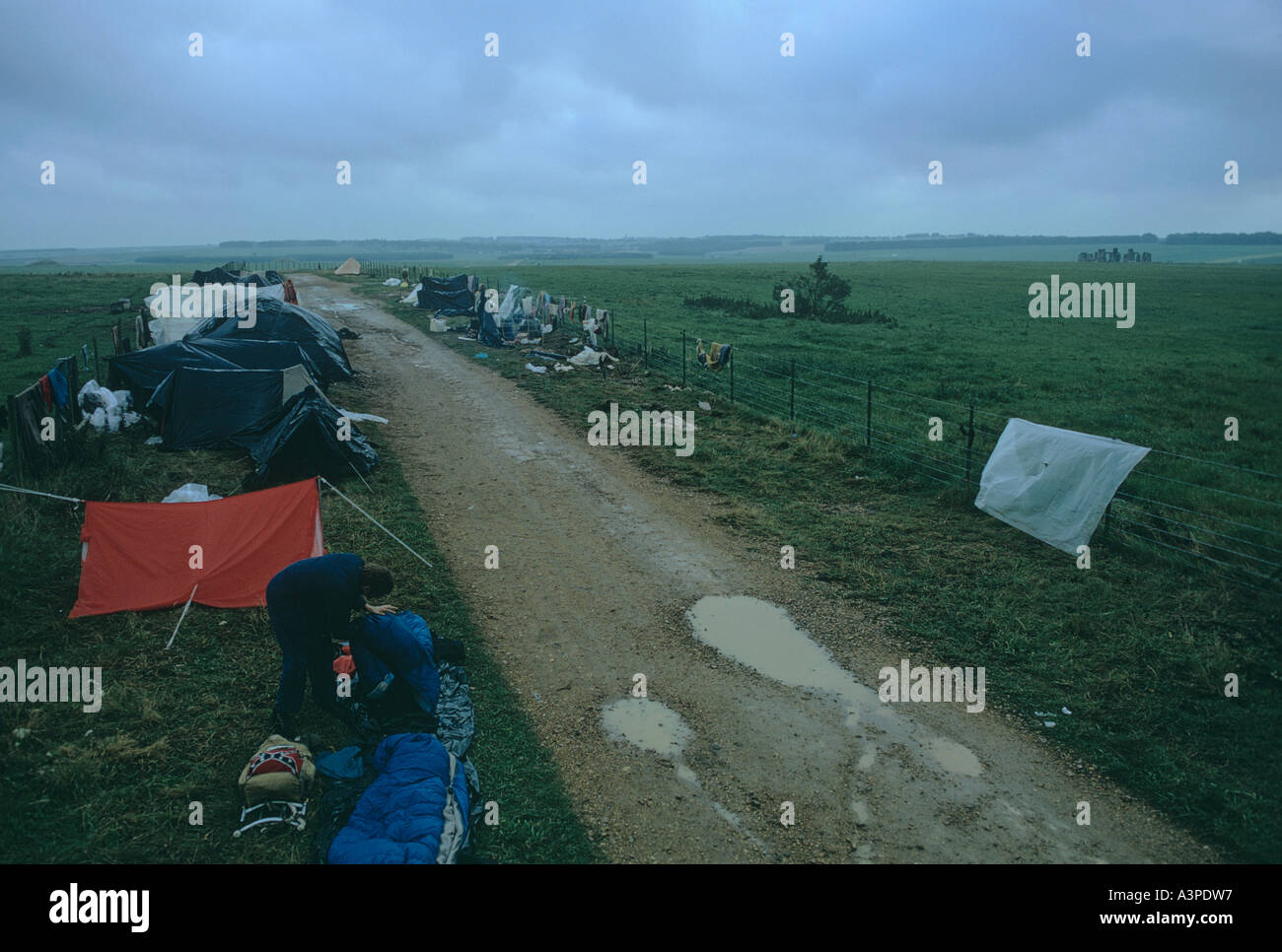 The Wallys Camp Cult group who camped near Stonehenge and visited the Stones by night in the 1980s Stock Photo