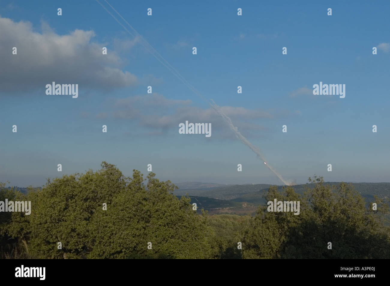 MLRS rockets in flight over northern israel Stock Photo