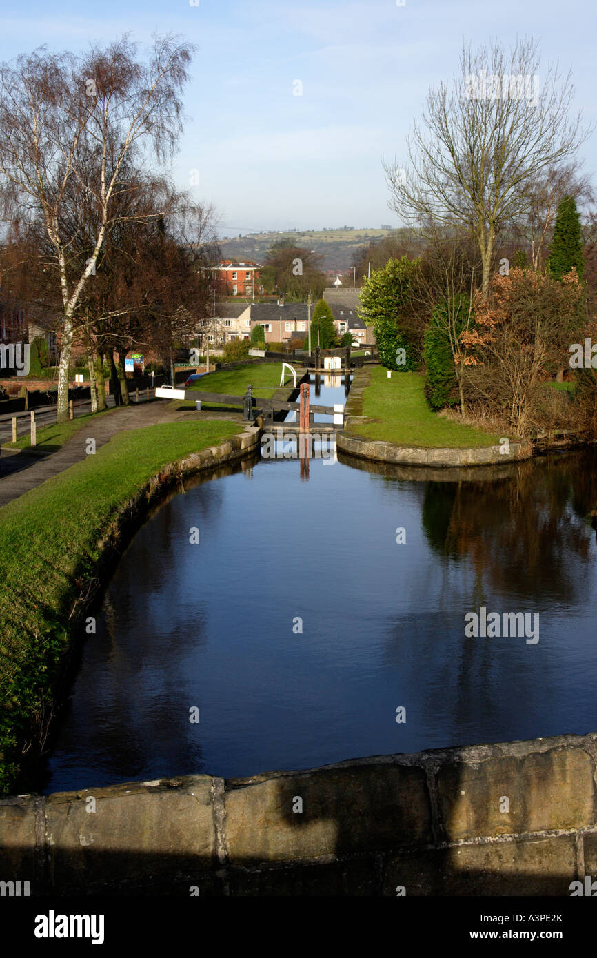 A Flight of Locks on the Peak Forest Canal at Marple in Cheshire Stock Photo