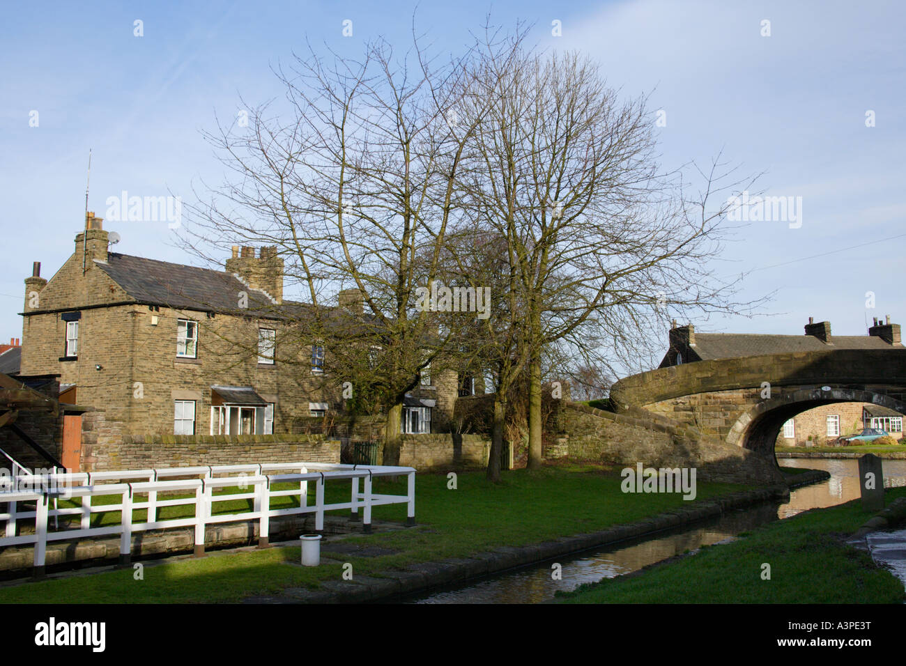 The junction of the Macclesfield Canal and Peak Forest Canal at Marple in Cheshire Stock Photo