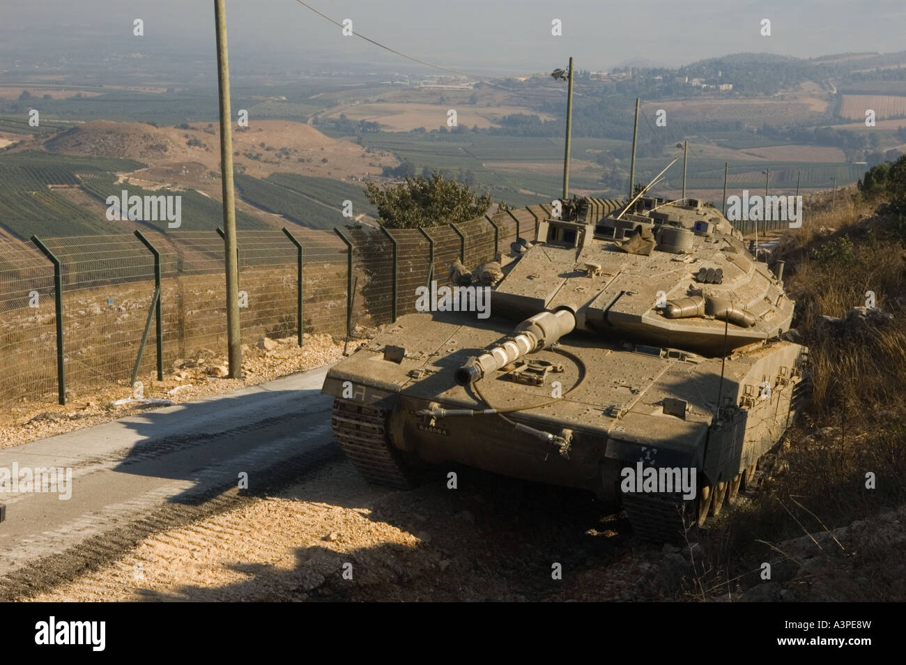 Israeli tank waiting on the border of Lebanon Stock Photo