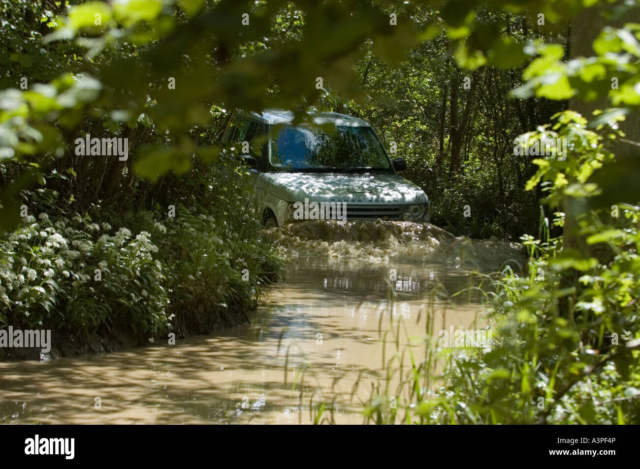 Land rover's flagship model the Range rover series 3 wades into deep water Stock Photo
