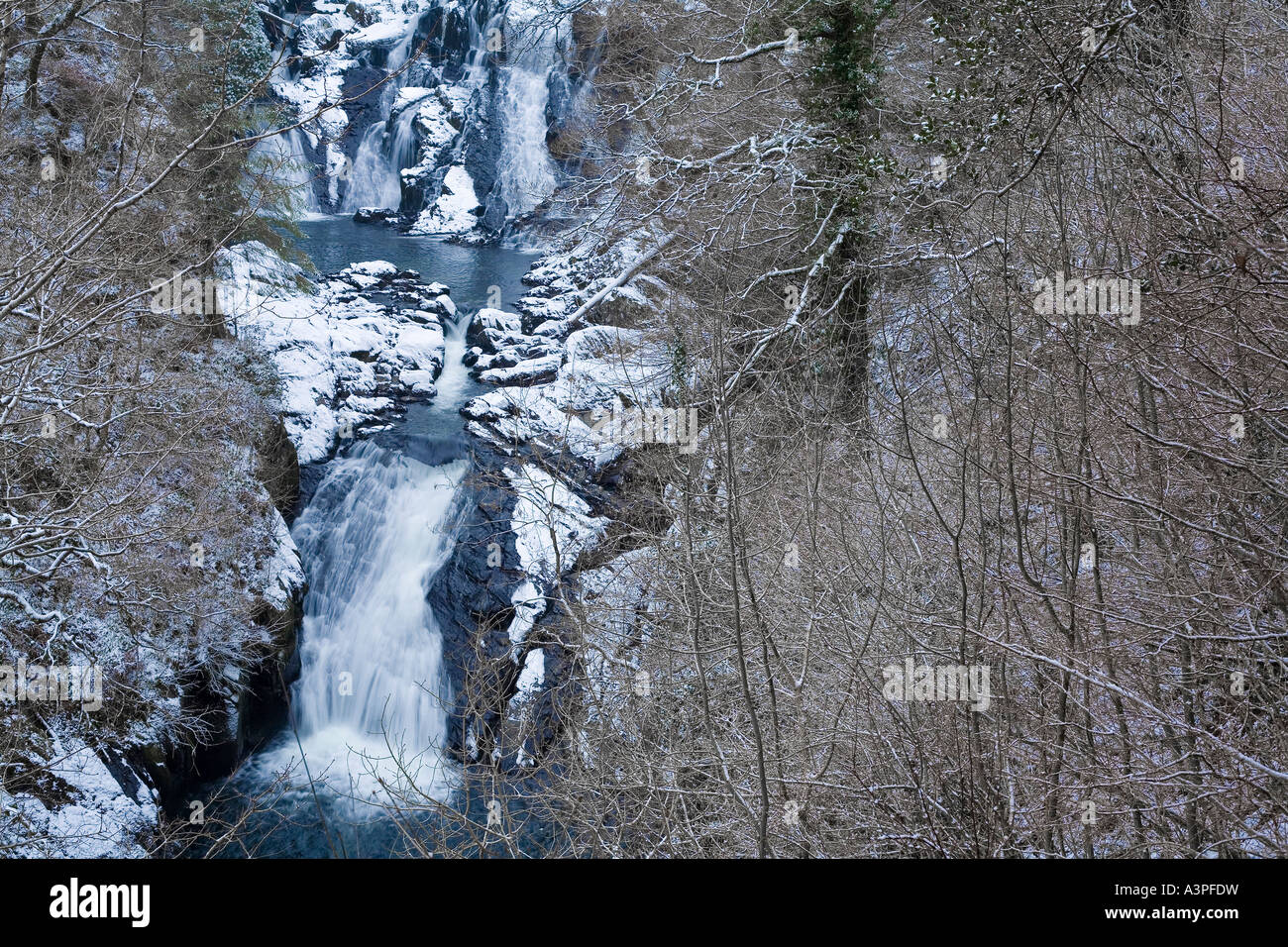 Swallow Falls in winter, Betws-y-Coed, Wales Stock Photo