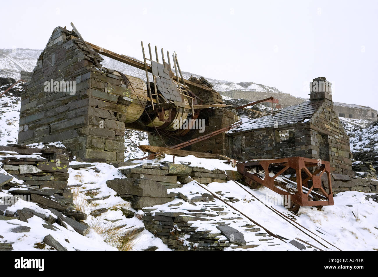 derelict drumhouse in Dinorwic slate quarry, Wales, UK Stock Photo Alamy