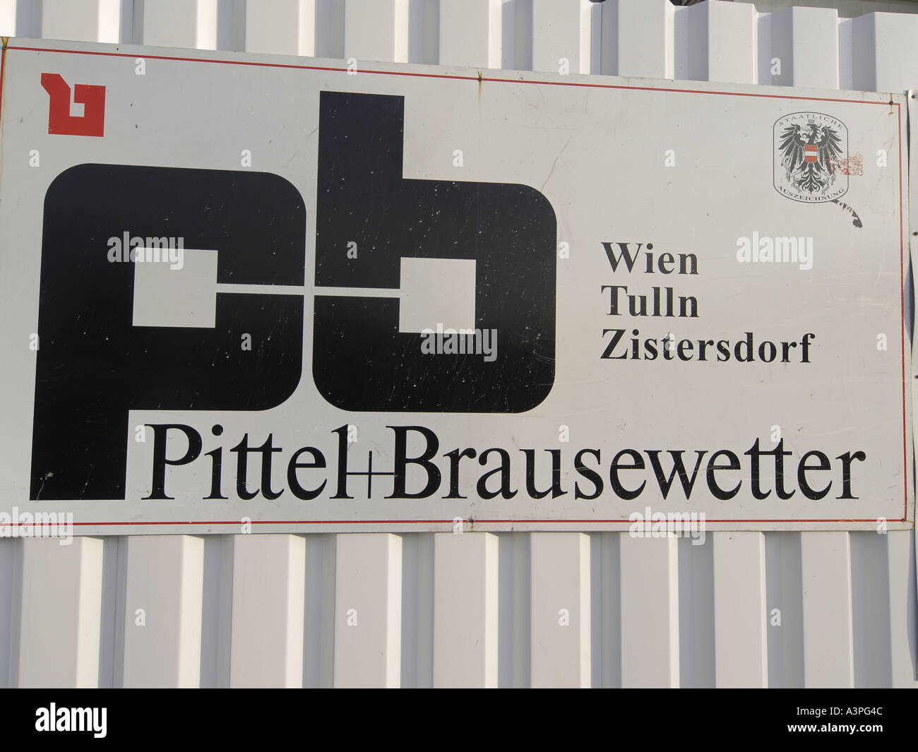 sign building company Pittel and Brausewetter locations Vienna Tulln Zistersdorf Stock Photo