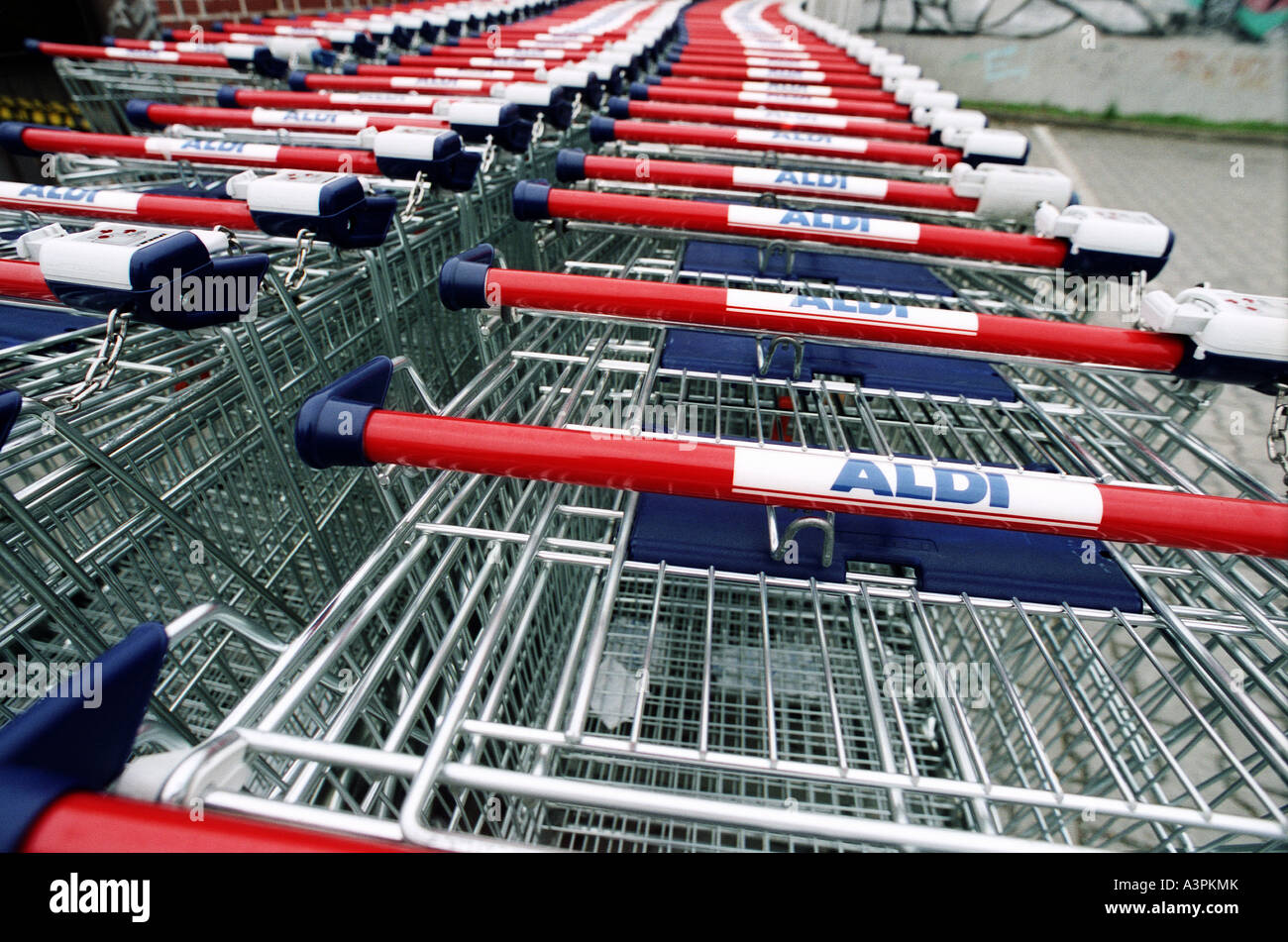 Aldi shopping carts, Germany Stock Photo