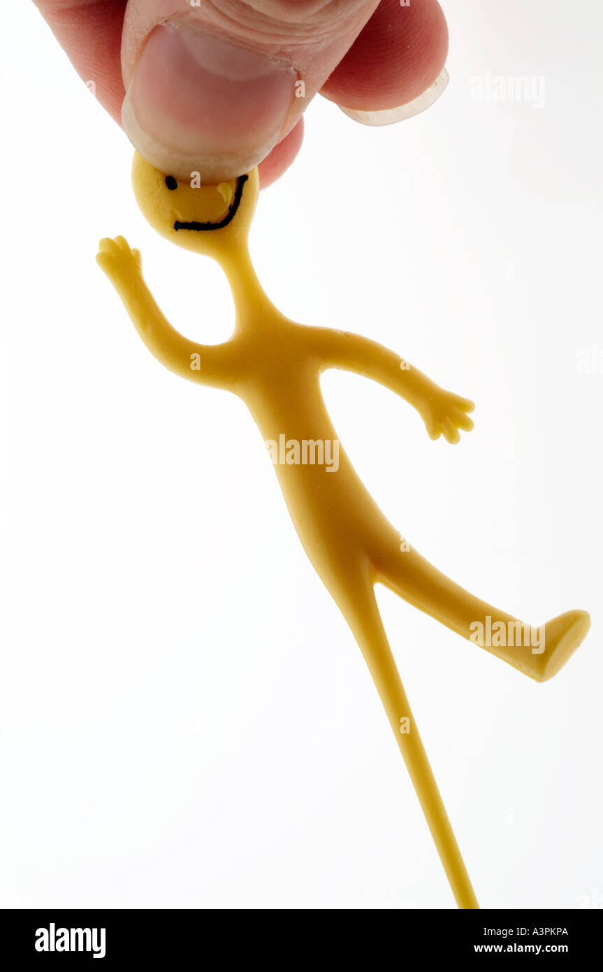Small man, smiley face, bendy, smiling yellow man Stock Photo
