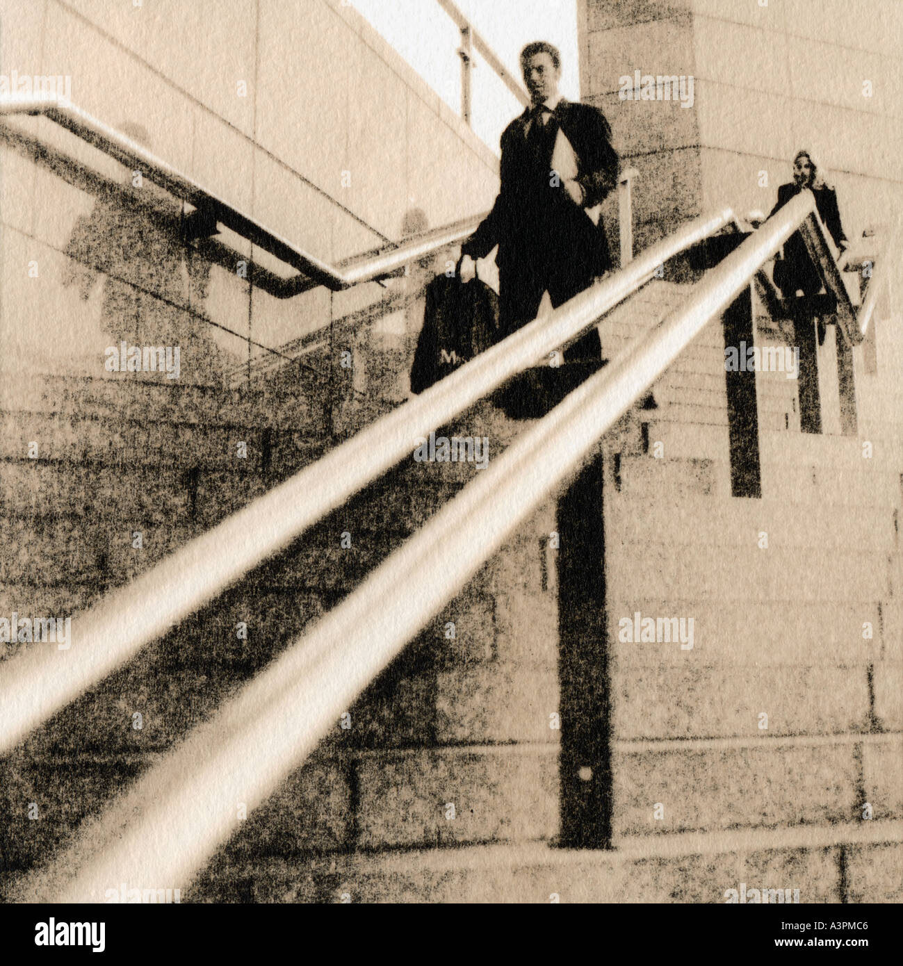 man running down stairs London England Stock Photo
