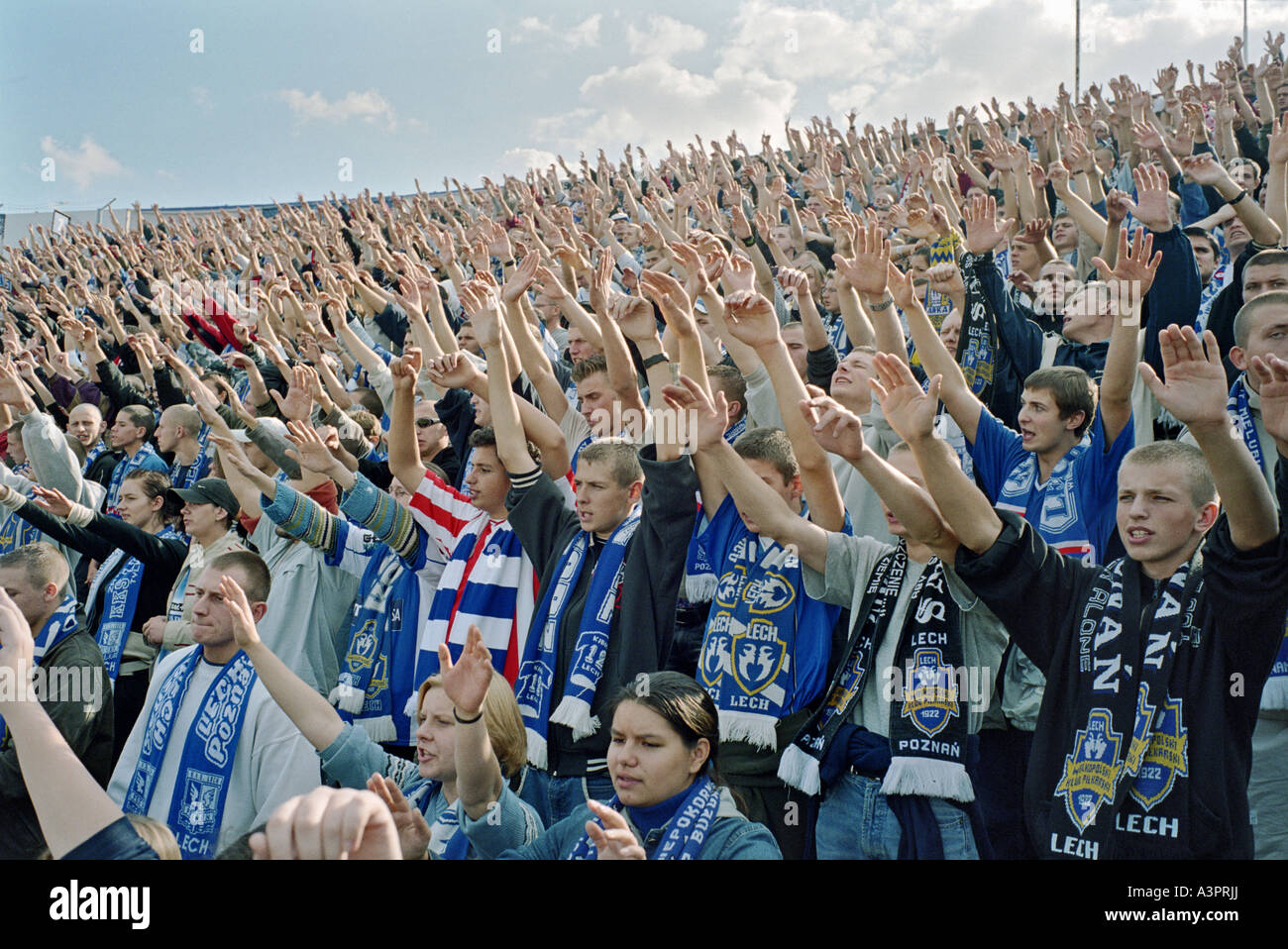 Fans of the Lech Poznan football club at a stadium, Poznan, Poland ...