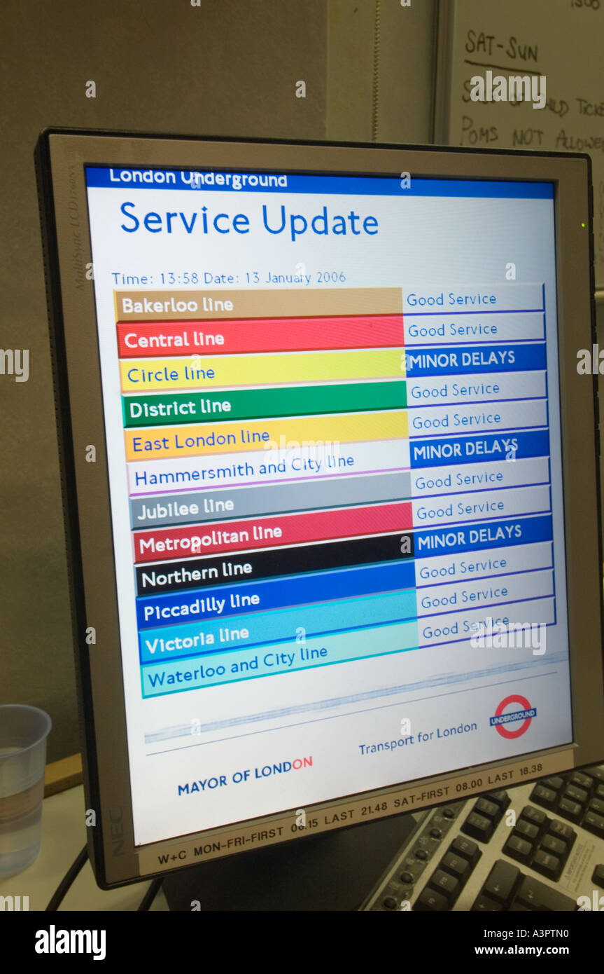 London Underground Service information status screen Stock Photo - Alamy