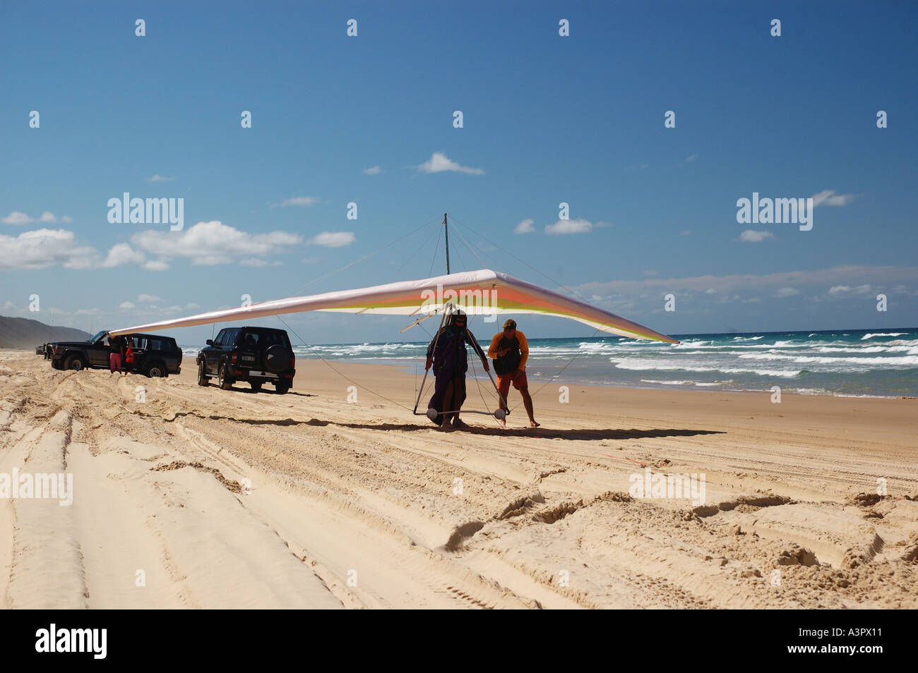 beach launch of hang glider Noosa north shore Queensland Australia dsca
