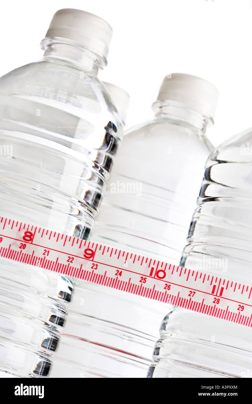 Water bottles with tape measure Stock Photo Alamy