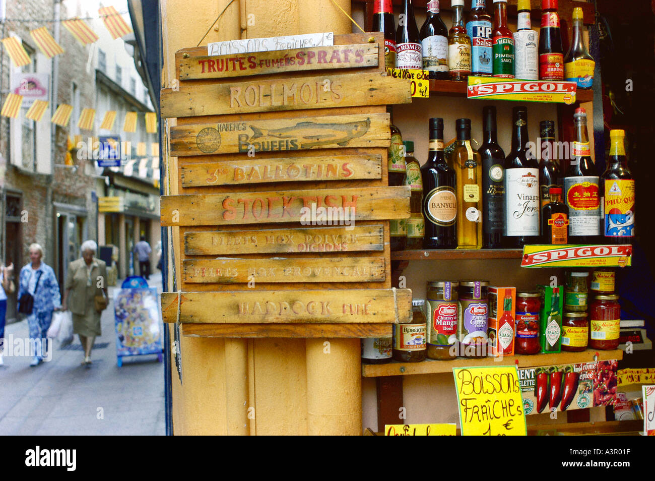 Perpignan France, Local Products on Display in Grocery Foods Store, Provence Street, French Delicatessen, Stock Photo