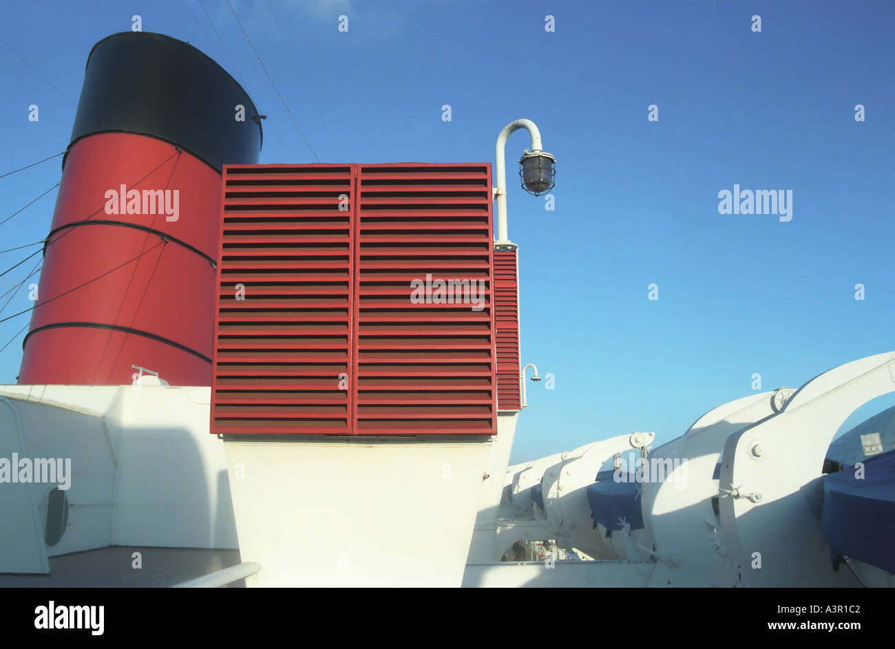 cruise ship smokestack and lifeboats Stock Photo Alamy