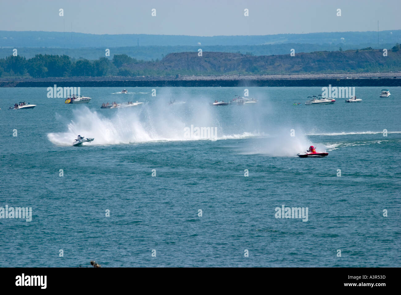 Hydroplane race in the harbor of buffalo New York Stock Photo