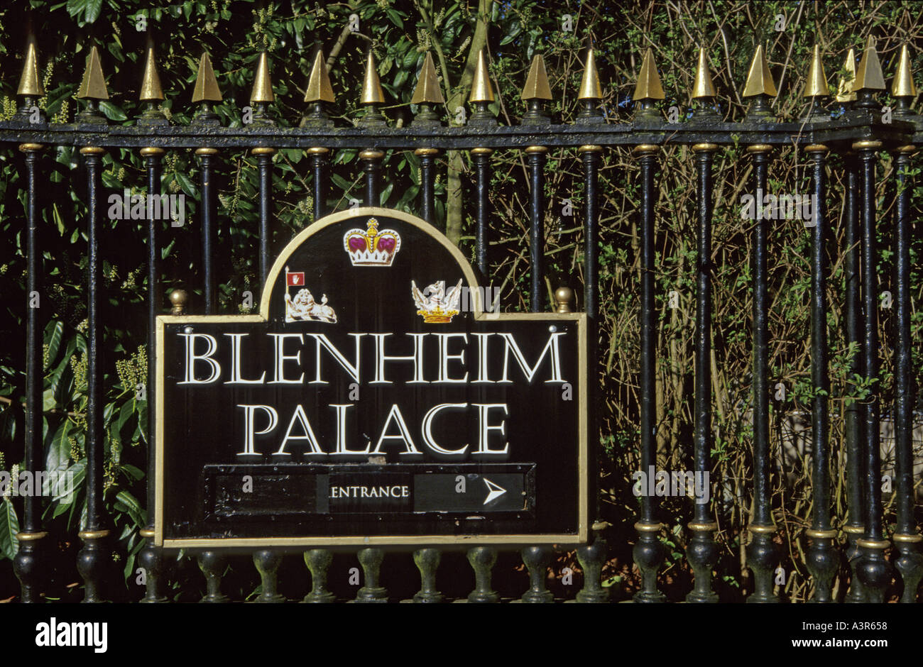 Blenheim Palace direction sign outside main gate Woodstock Oxfordshire