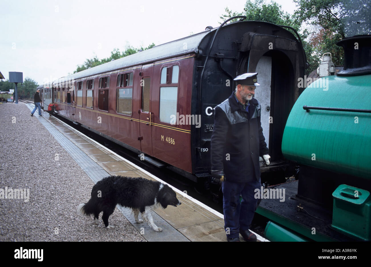 One man and his Dog working  steam train  Ribble Valley Lancashire UK Stock Photo