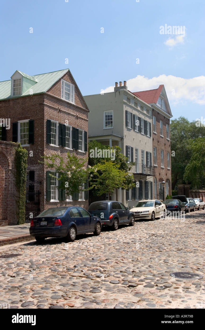 Cobblestone street Chalmers Street Charleston South Carolina Stock Photo