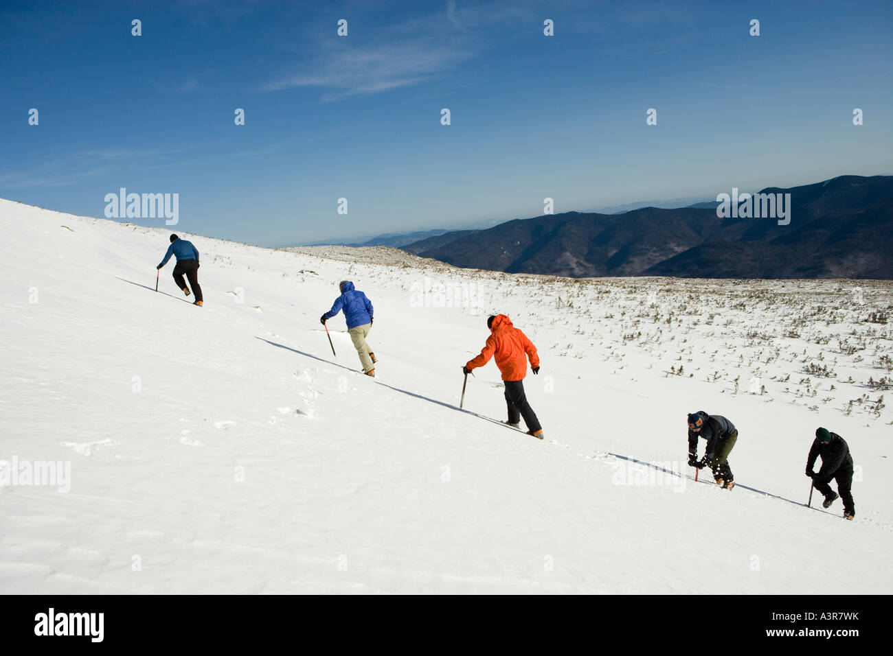 A mountaineering class on Mount Washington in the White Mountains of