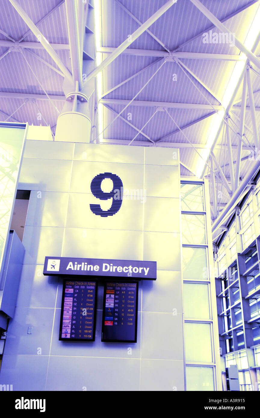 Airline Directory Sign at Airport San Francisco California United States Stock Photo