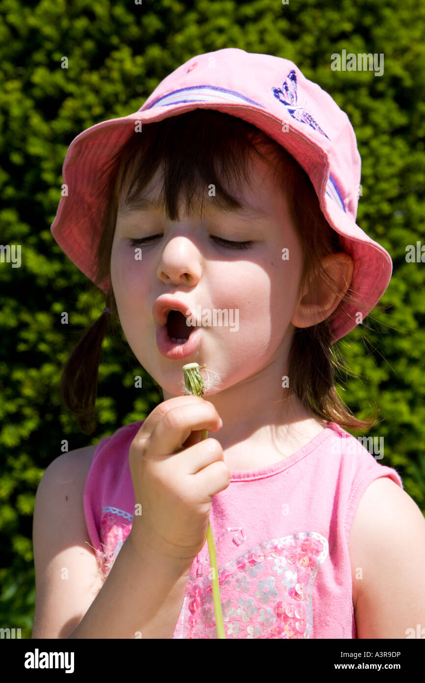 A five year old girl with a dandelion Stock Photo
