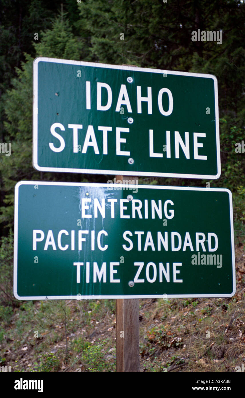 Idaho state signage and time zone indicator USA Stock Photo Alamy