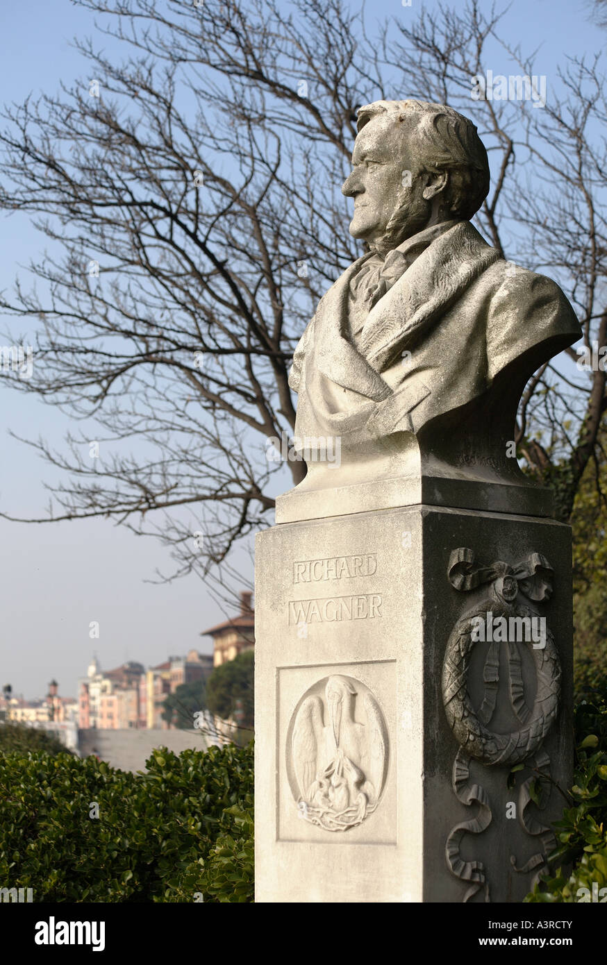 Statue of Richard Wagner in public gardens. Castello, Venice, Italy Stock Photo