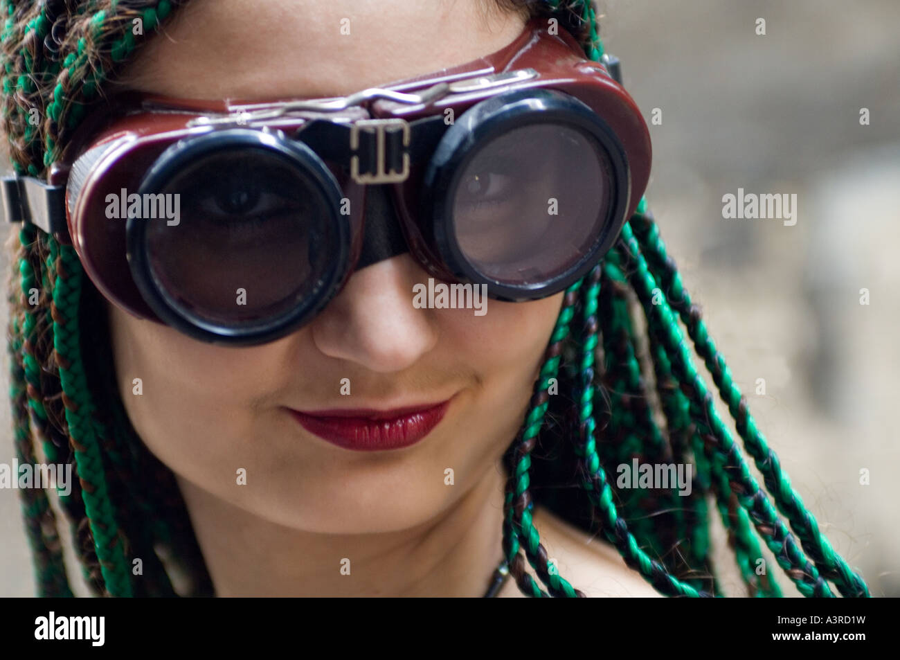 Portrait of a young Goth girl wearing goggles Stock Photo Alamy