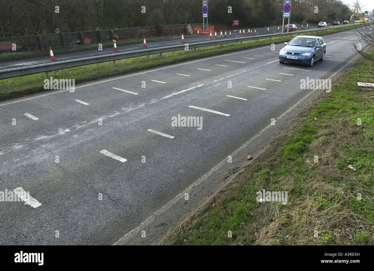 Lines on a dual carriageway that help measure the speed a car is driving at UK Stock Photo