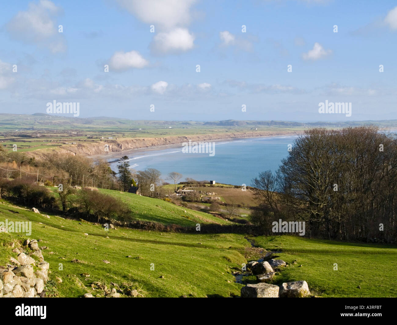 Rhiw Gwynedd North Wales UK View across fields to 'Hell's Mouth' bay Porth Neigwl on Lleyn Peninsula Stock Photo