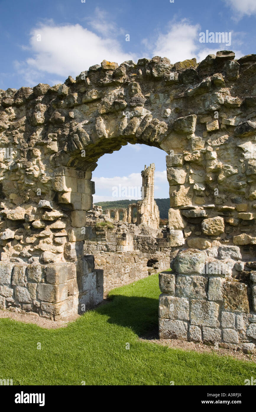 Stone Priory Stone arch in 12th century Cistercian Byland Abbey ruins in North York ...