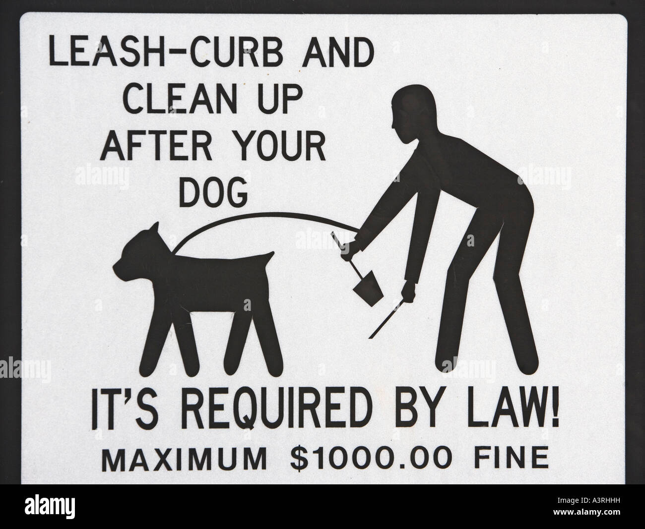 DOGS, CLEANUP, LAW, REQUIRED BY LAW, REQUIRED, MAXIMUM, FINE, MONEY, ICON, PERSON, DOG, SIGN, DIRECTION Stock Photo